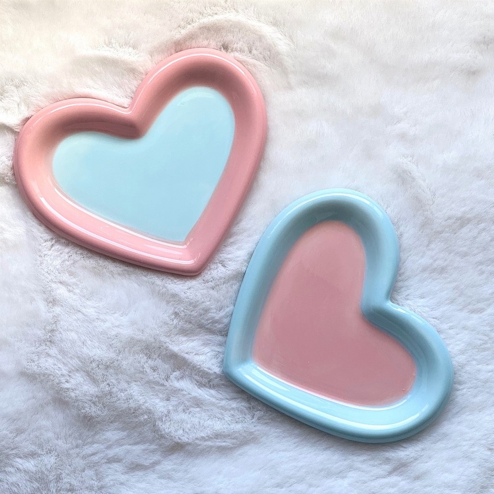 New Heart Shaped‎ Ceramic Cat Plate Pink Blue Whisker Fatigue Friendly Dish - Picture 5 of 7